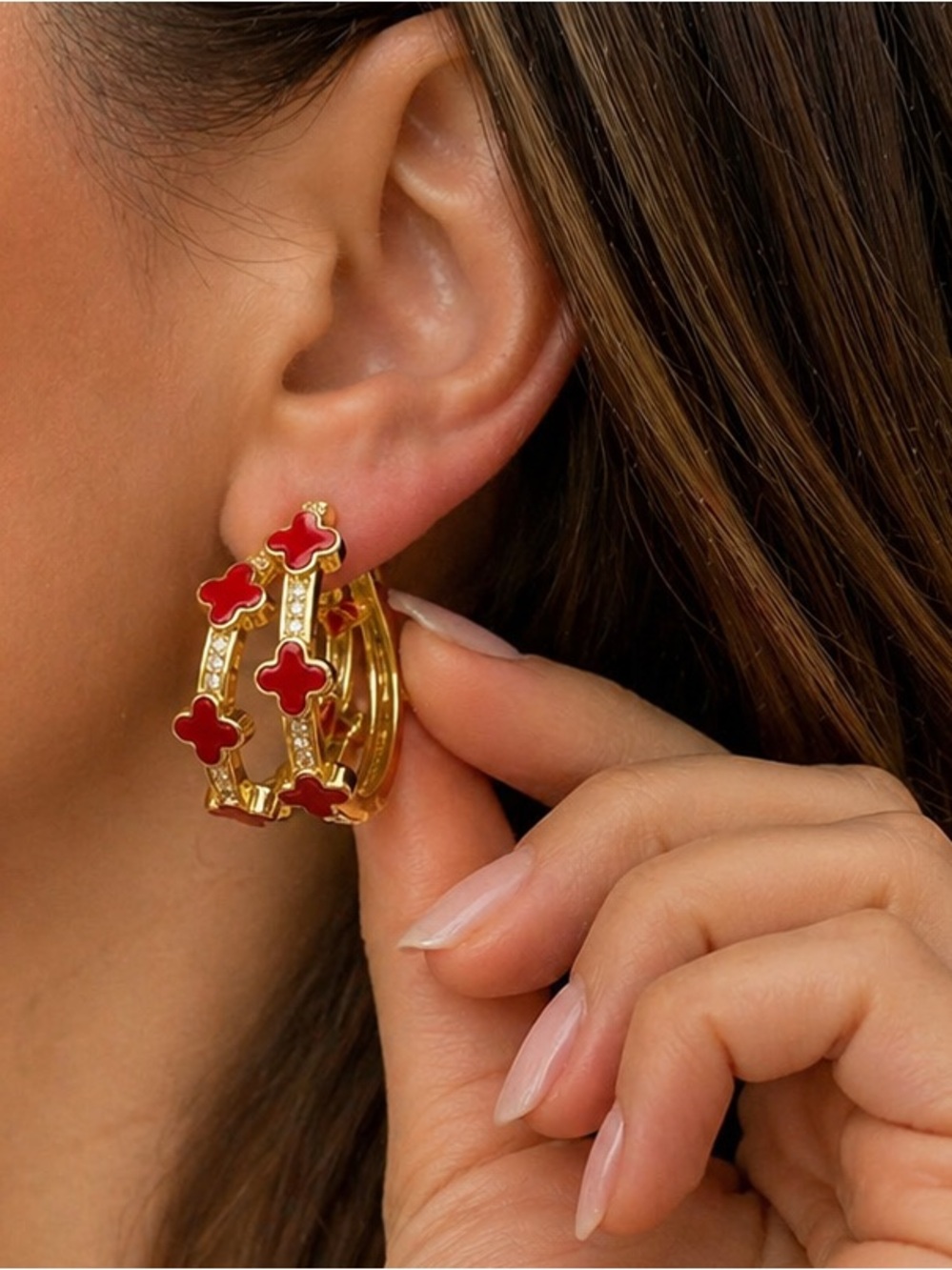 Gold-Tone Clover Earrings - Gold over Brass - Hoop clasp Earrings